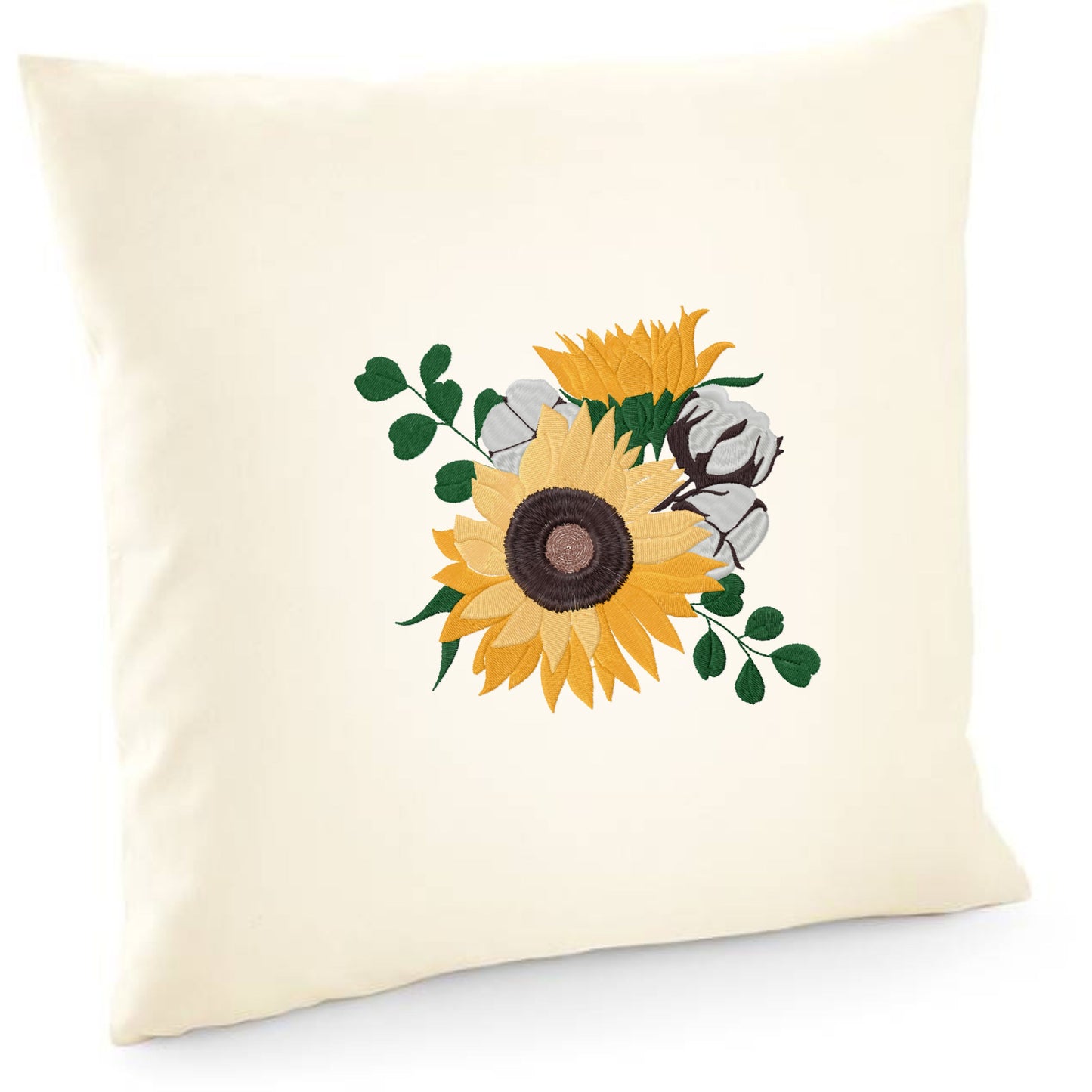Decorative cushion cover with sunflower bouquet embroidery