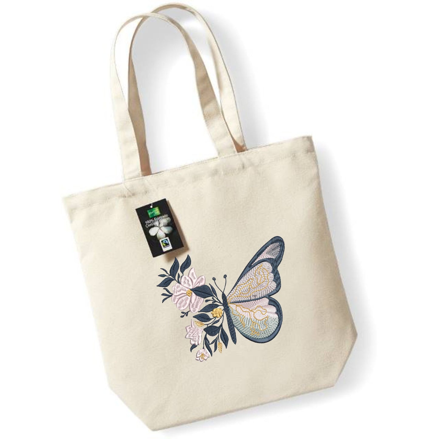 Cloth bag with embroidered cat with hearts