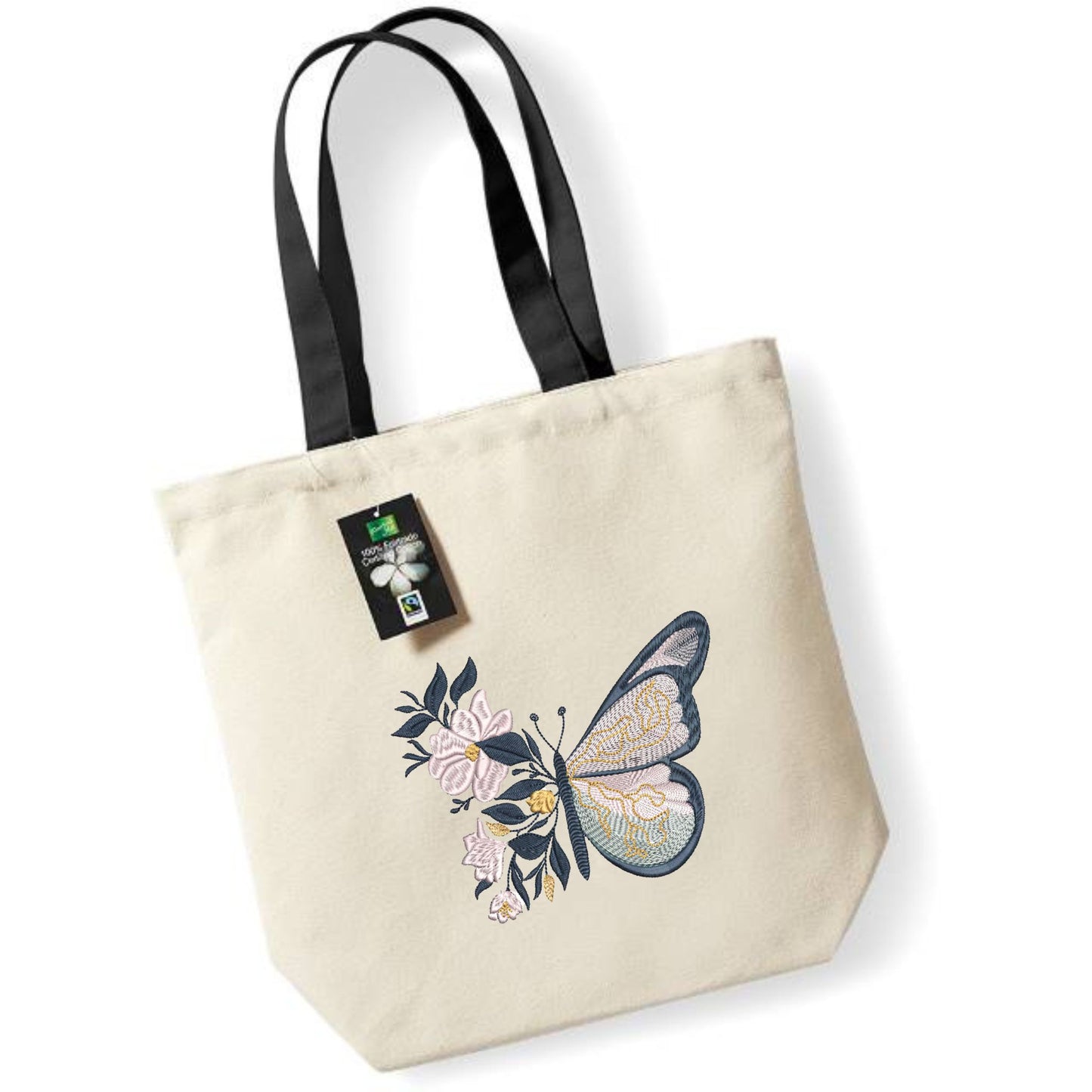 Cloth bag with embroidered cat with hearts