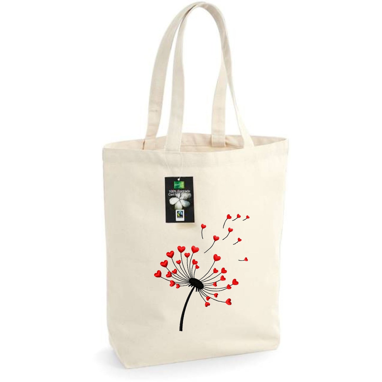 Cloth bag with embroidered cat with hearts
