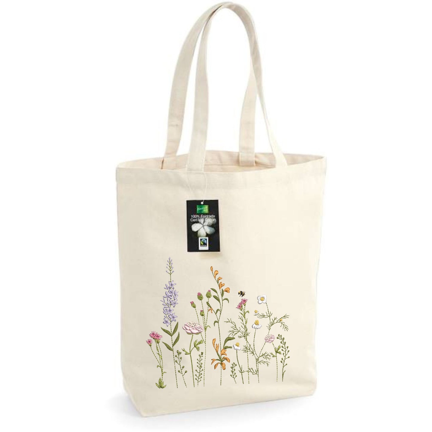 Cloth bag with embroidered cat with hearts