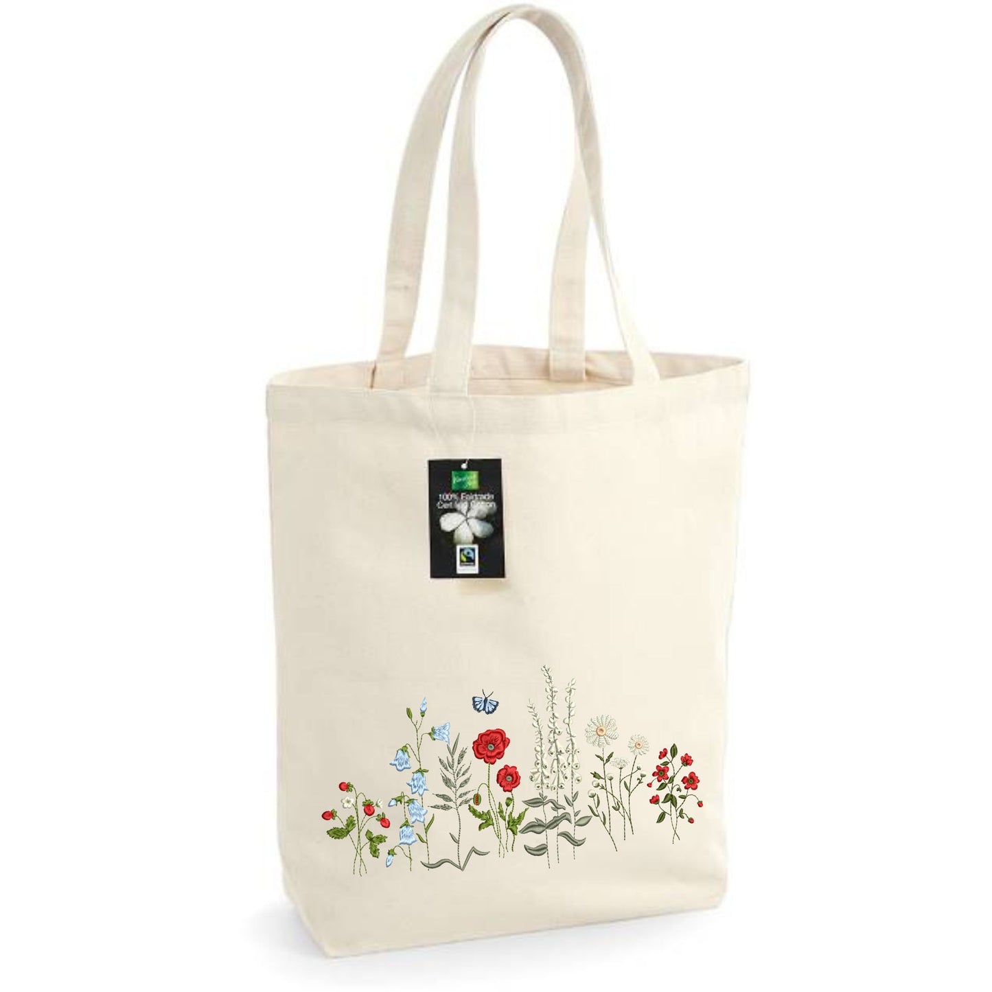 Bolsa de tela con bordado de pradera de flores silvestres