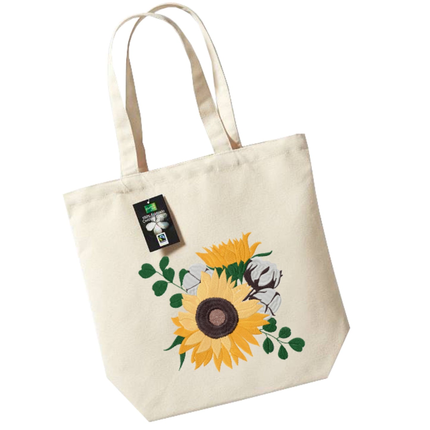 Bolsa de tela con bordado de ramo de girasoles