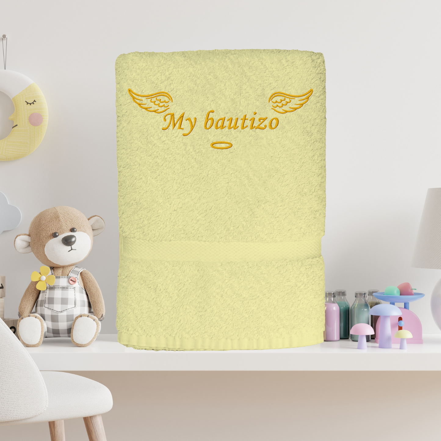 Toalla de Bautizo con Alas de Ángel Personalizada