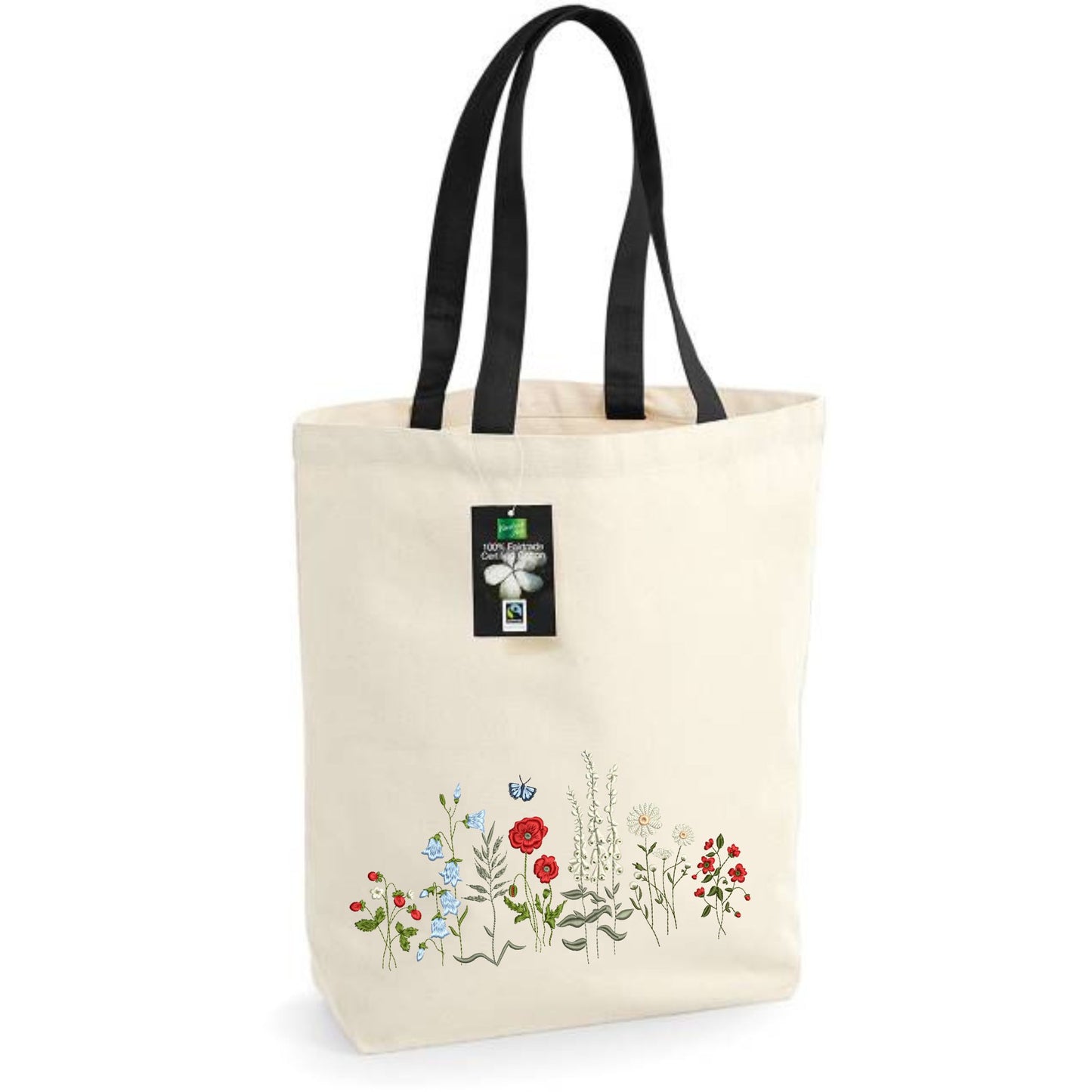 Bolsa de tela con bordado de pradera de flores silvestres
