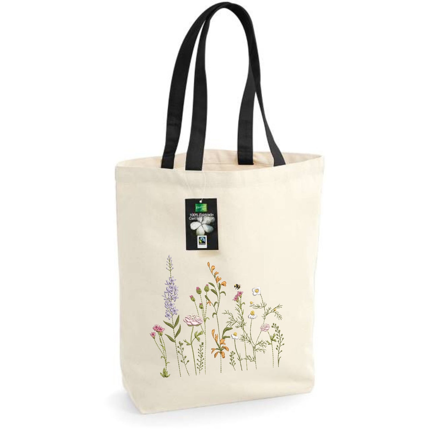 Cloth bag with embroidered cat with hearts
