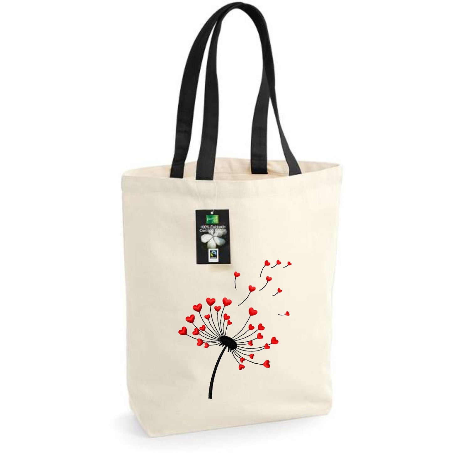 Cloth bag with embroidered cat with hearts