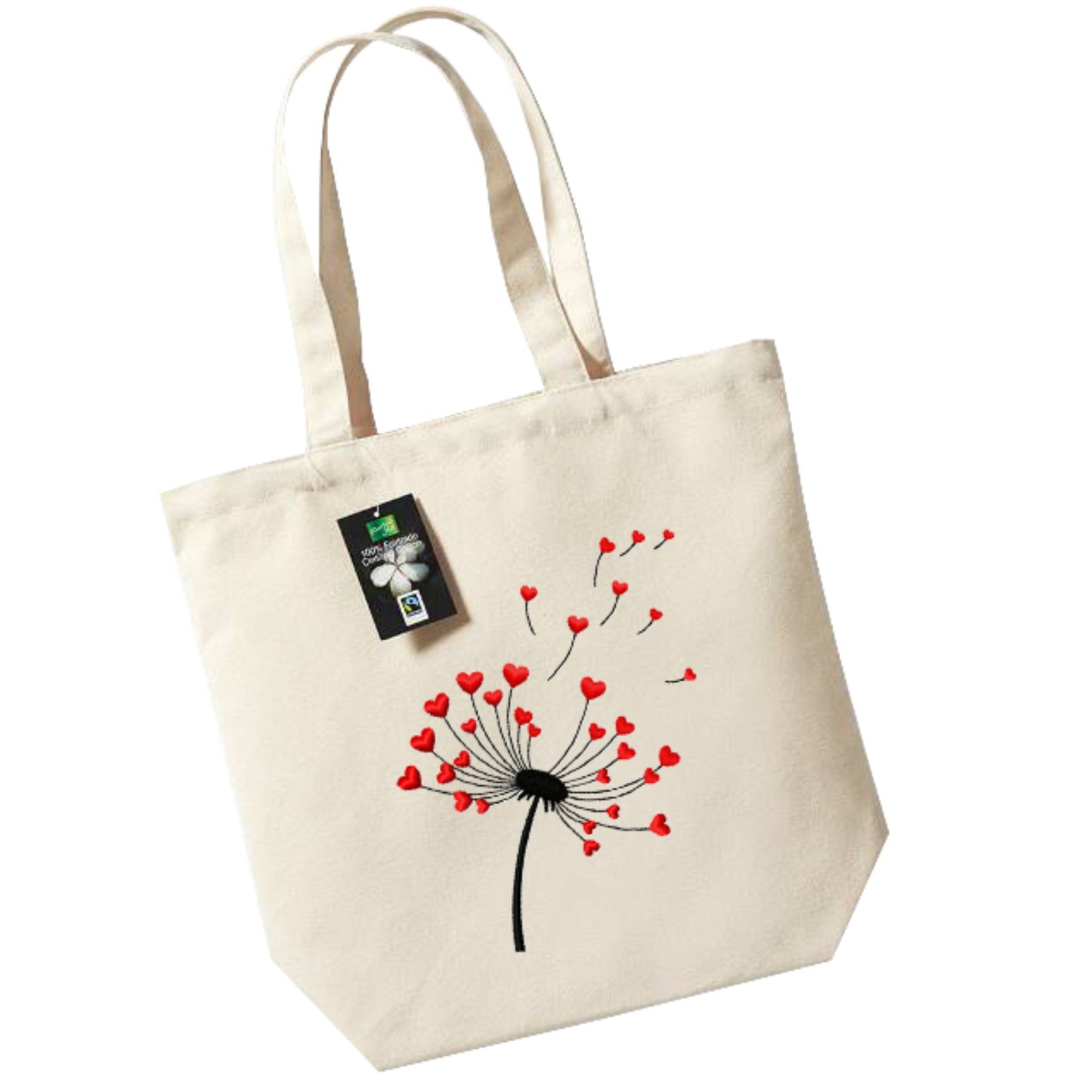 Cloth bag with embroidered cat with hearts