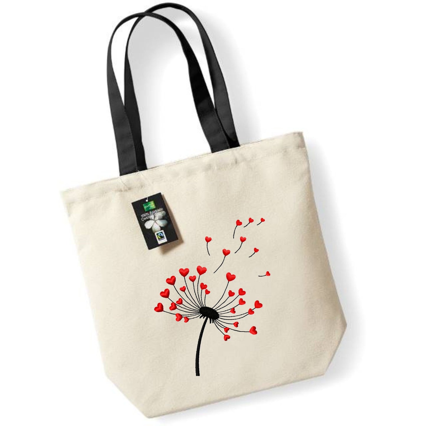 Cloth bag with embroidered cat with hearts