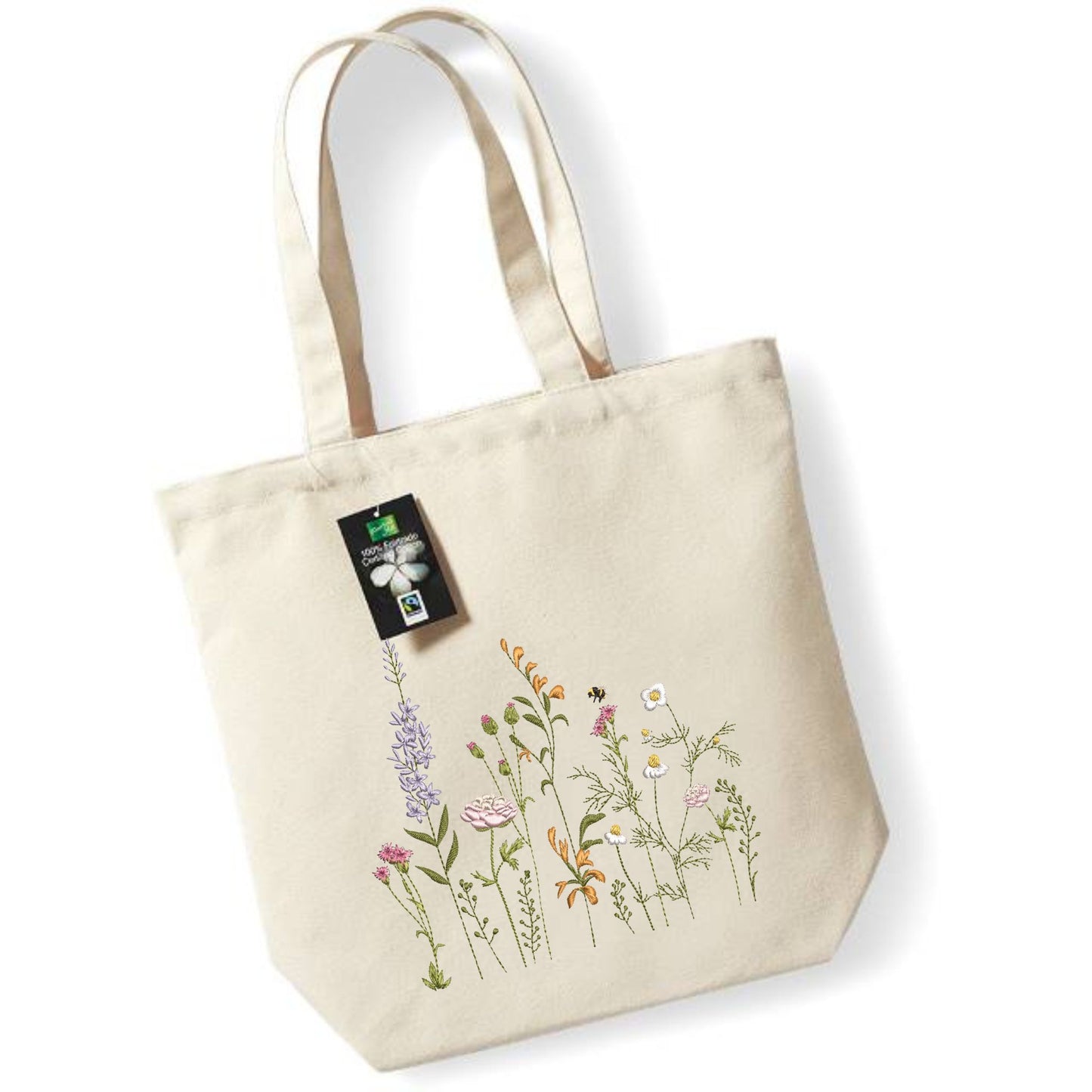 Cloth bag with embroidered cat with hearts