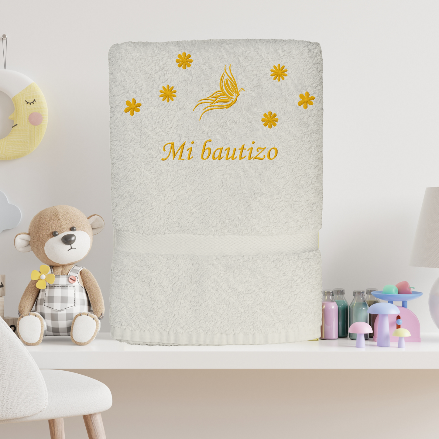 Toalla de Bautizo con mariposa Personalizada