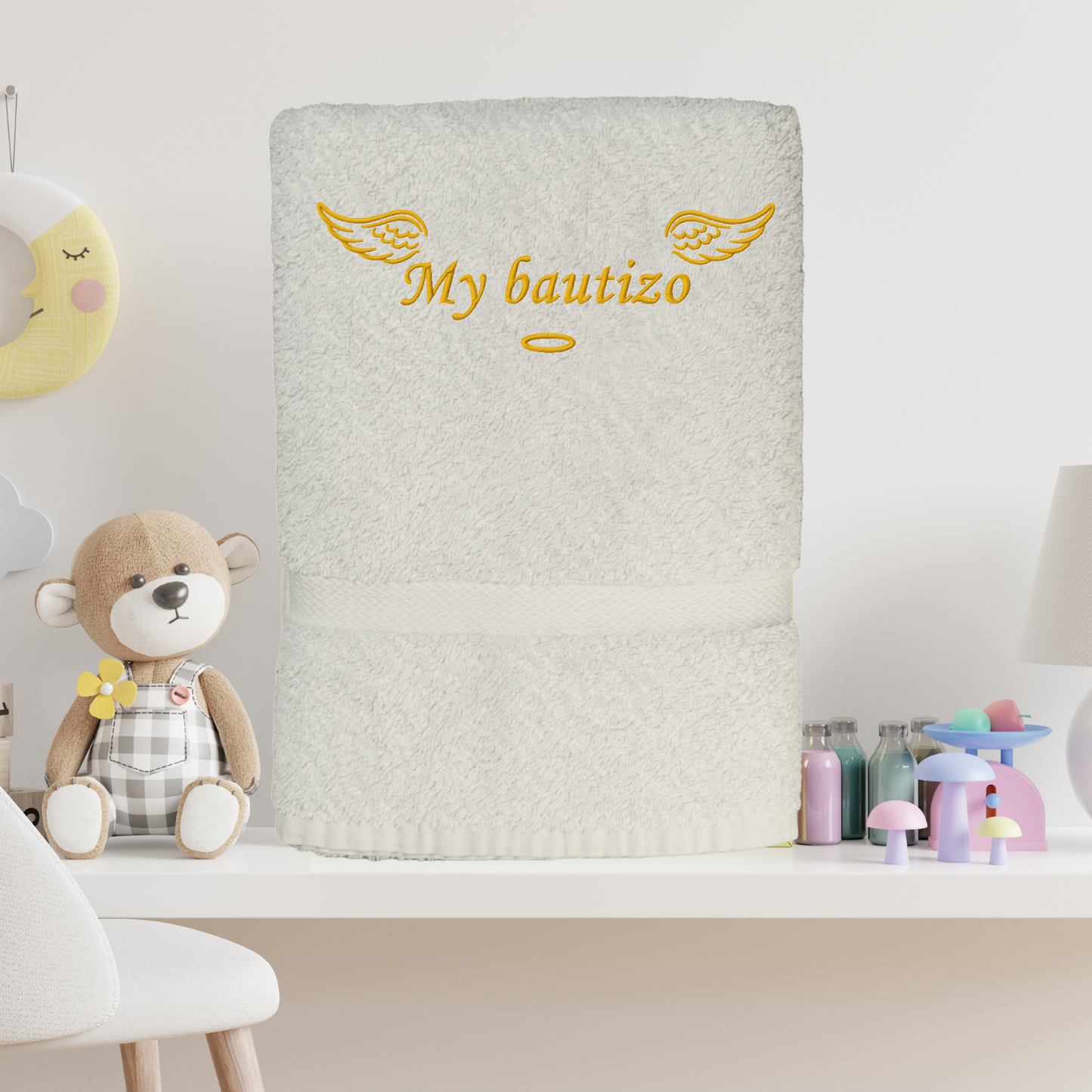 Toalla de Bautizo con Alas de Ángel Personalizada