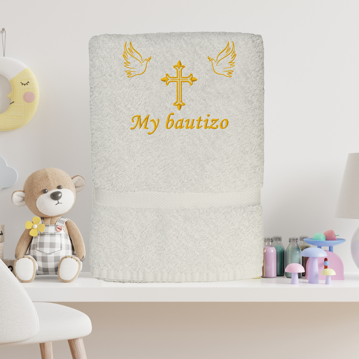Toalla de Bautizo con Palomas personalizada