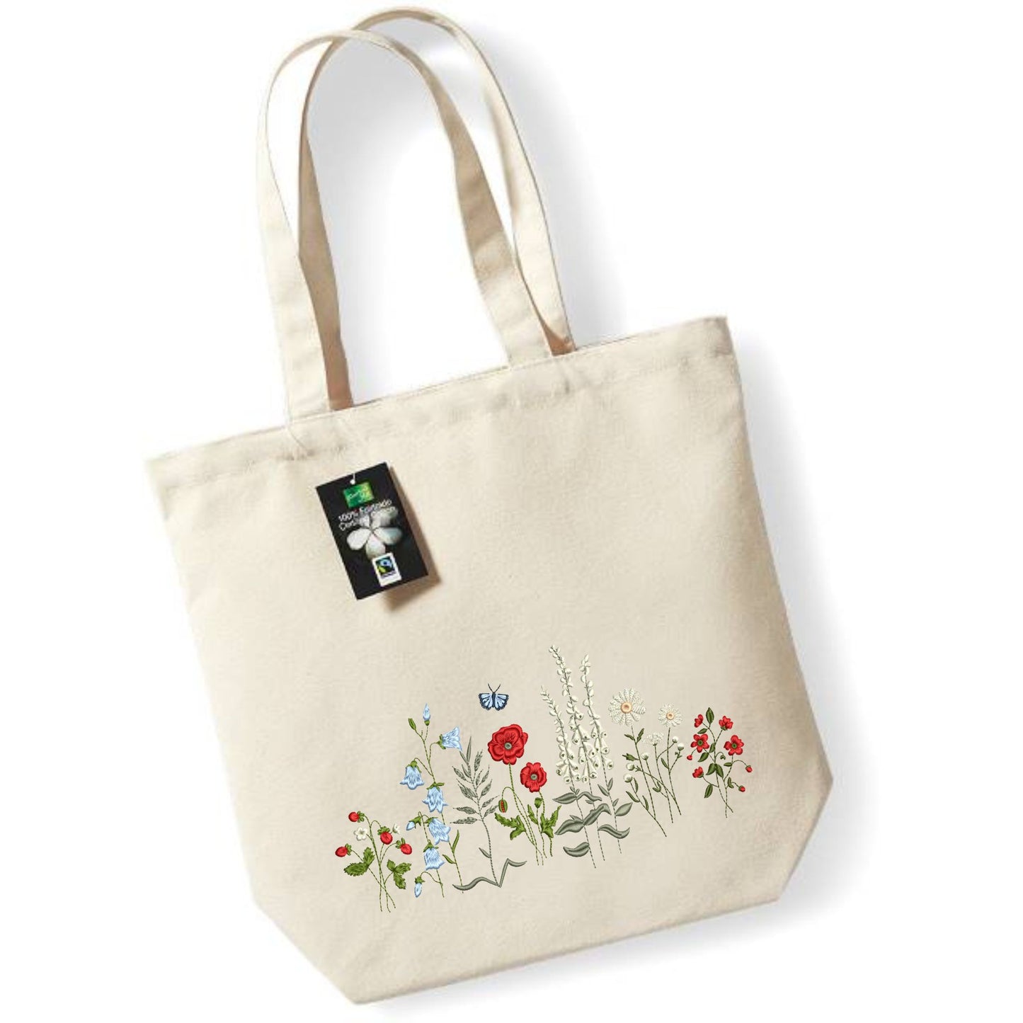 Bolsa de tela con bordado de pradera de flores silvestres