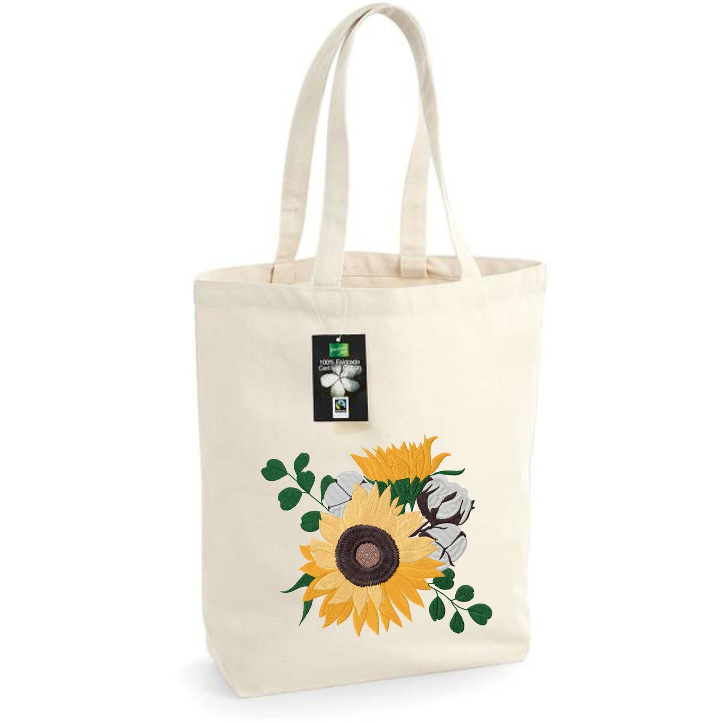 Bolsa de tela con bordado de ramo de girasoles