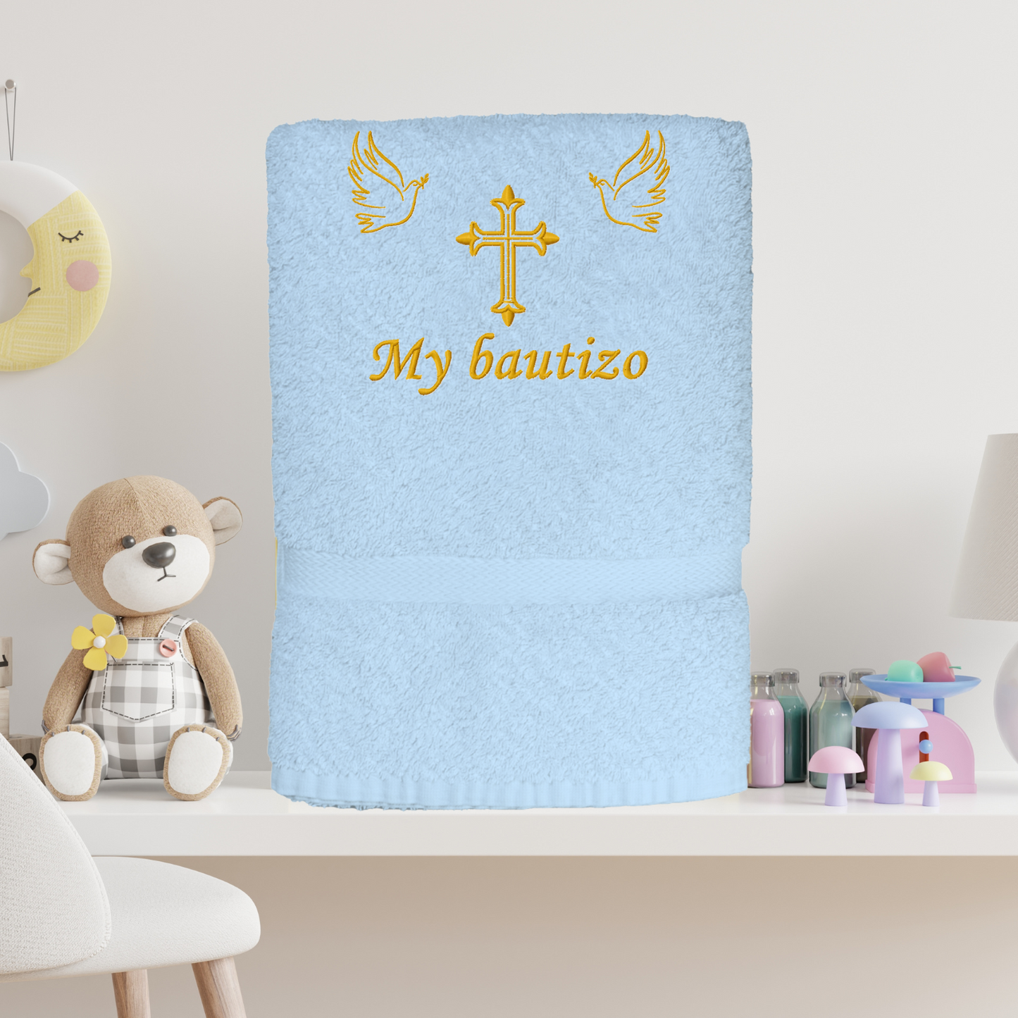 Toalla de Bautizo con Palomas personalizada