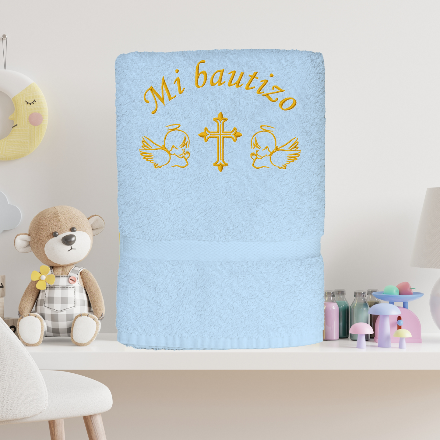 Toalla de Bautizo con Dos Ángeles Personalizada