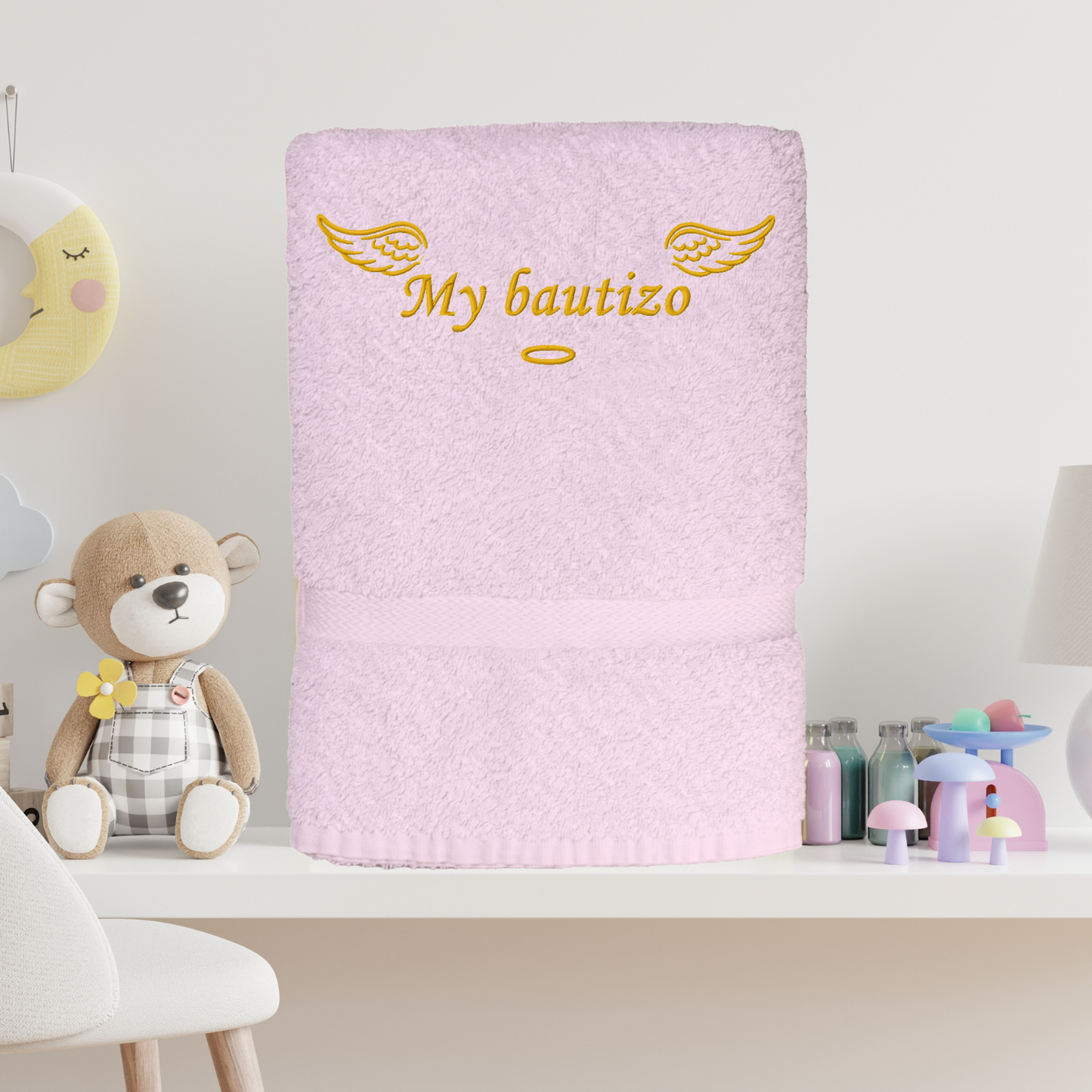 Toalla de Bautizo con Alas de Ángel Personalizada