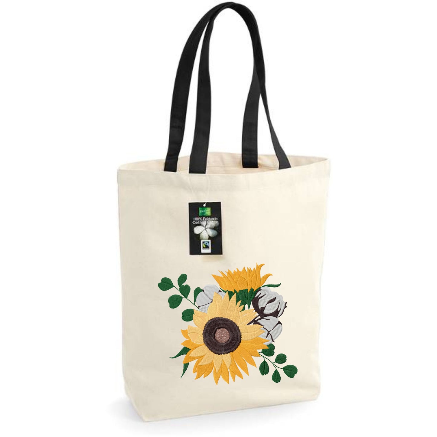 Bolsa de tela con bordado de ramo de girasoles