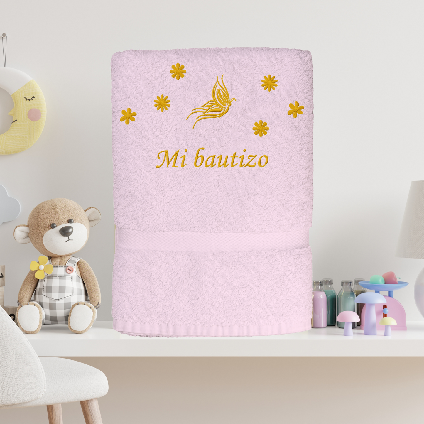 Toalla de Bautizo con mariposa Personalizada