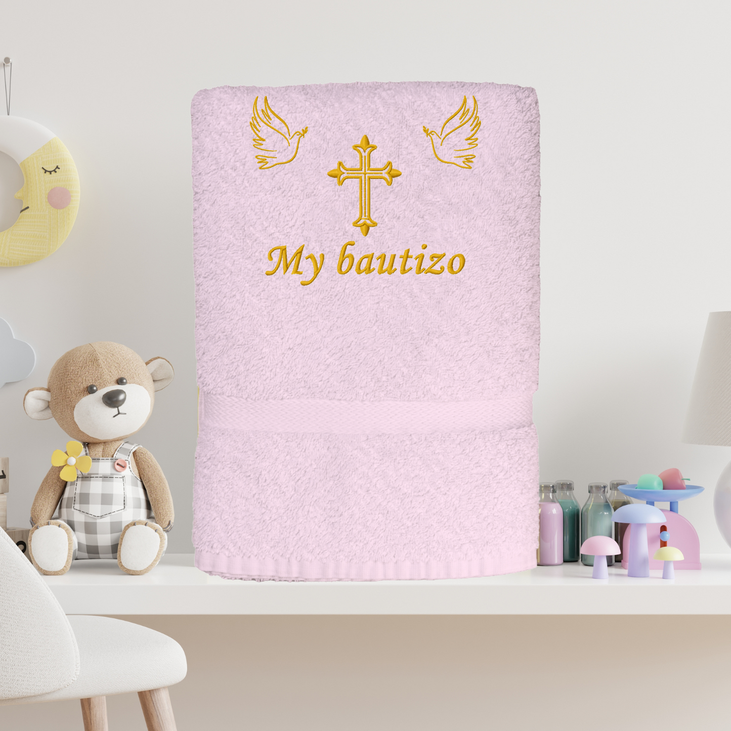 Toalla de Bautizo con Palomas personalizada