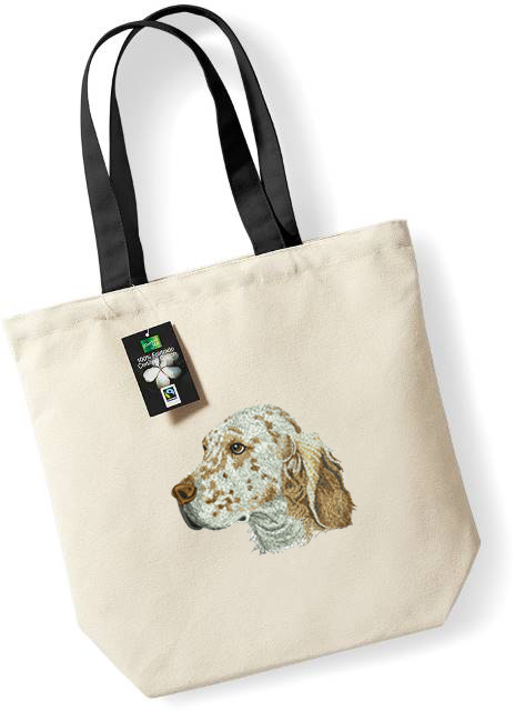 Bolsa textil con bordado de setter inglés, natural-negra