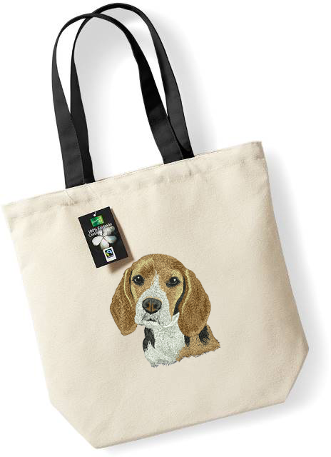 Beagle Embroidered Tote Bag, Natural-Black