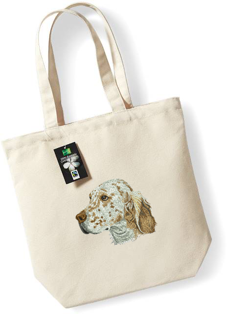Bolsa textil con bordado de setter inglés, natural-negra