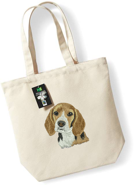 Beagle Embroidered Tote Bag, Natural-Black