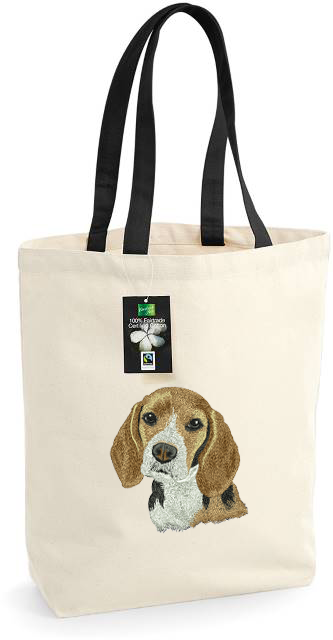 Beagle Embroidered Tote Bag, Natural-Black