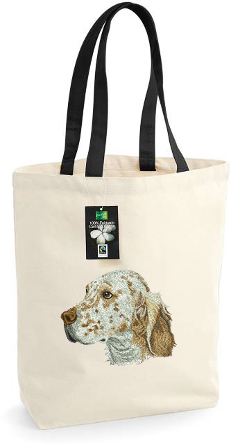 Bolsa textil con bordado de setter inglés, natural-negra