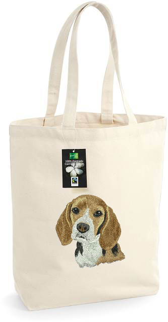Beagle Embroidered Tote Bag, Natural-Black