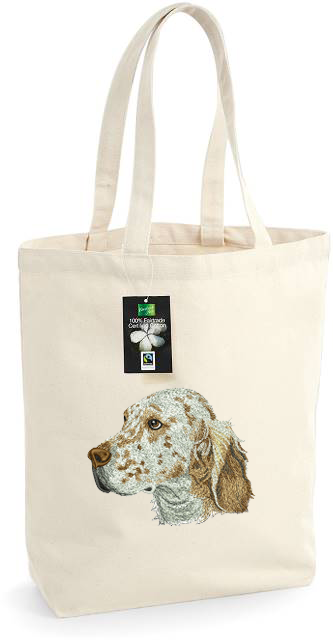 Bolsa textil con bordado de setter inglés, natural-negra