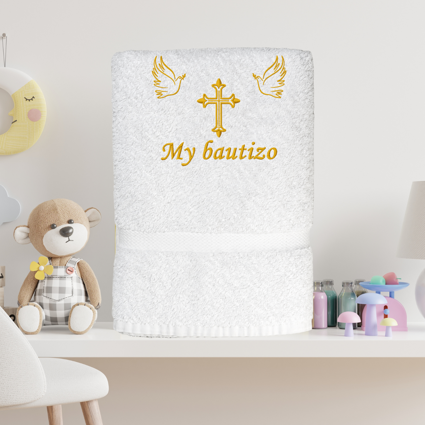 Toalla de Bautizo con Palomas personalizada