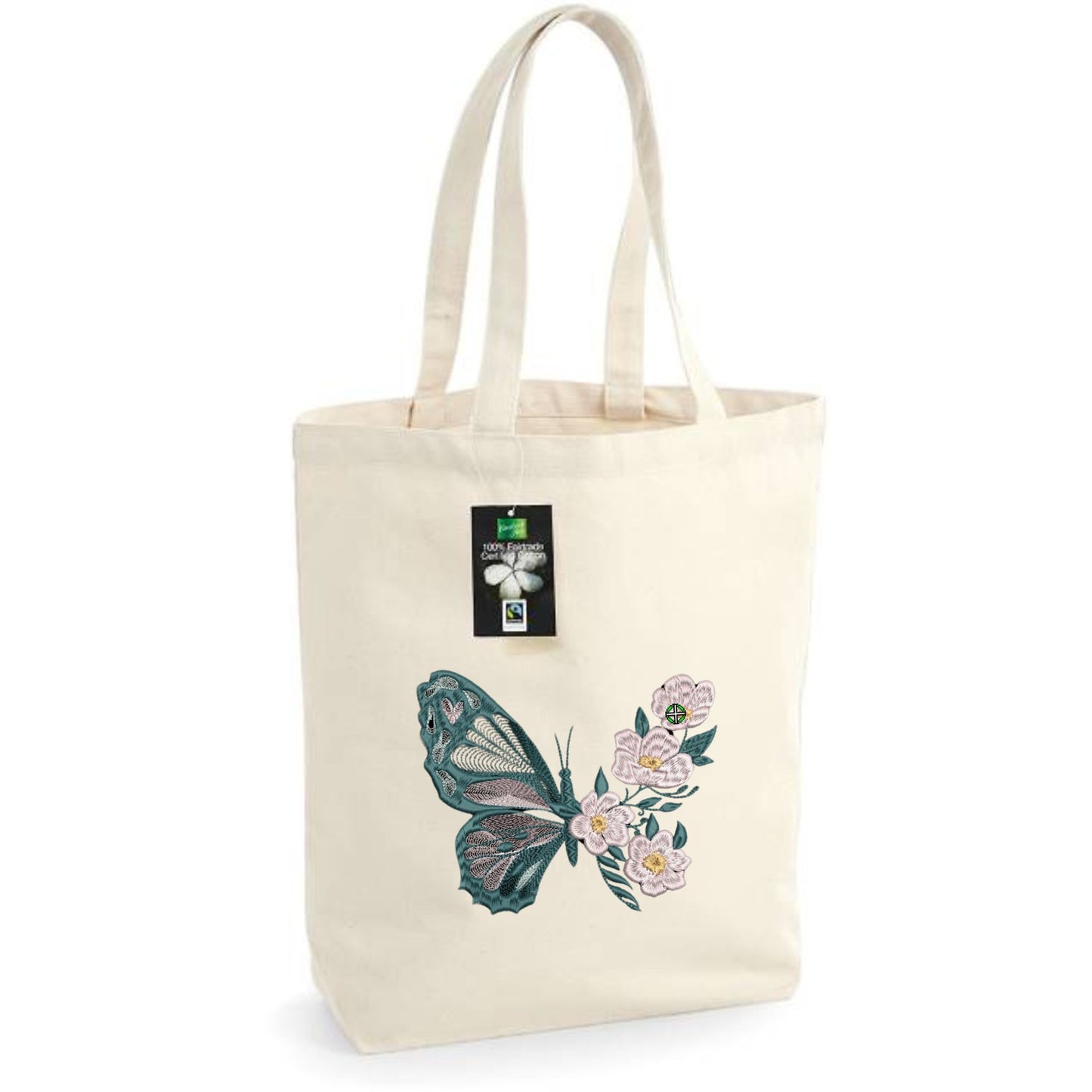 Cloth bag with embroidered cat with hearts