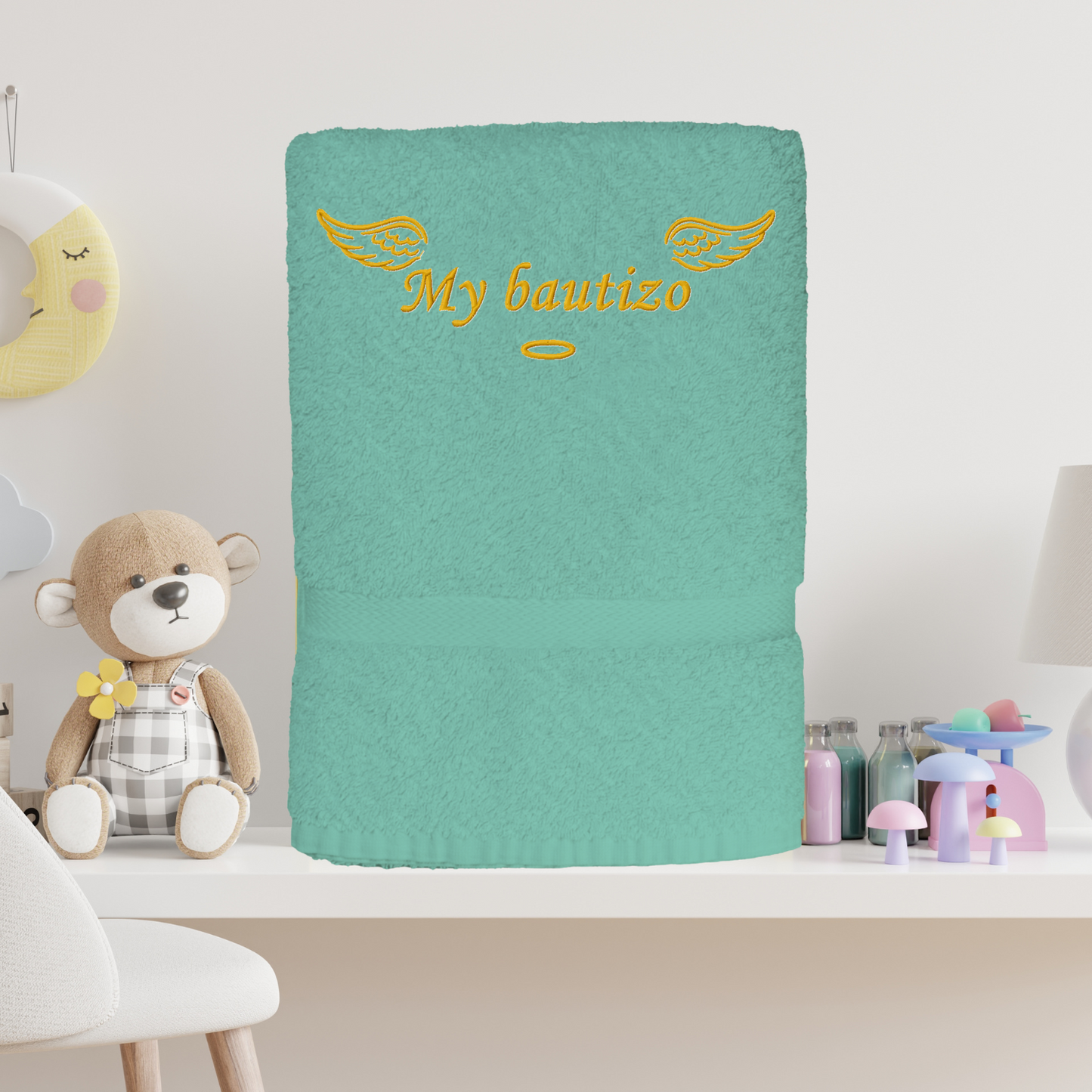 Toalla de Bautizo con Alas de Ángel Personalizada