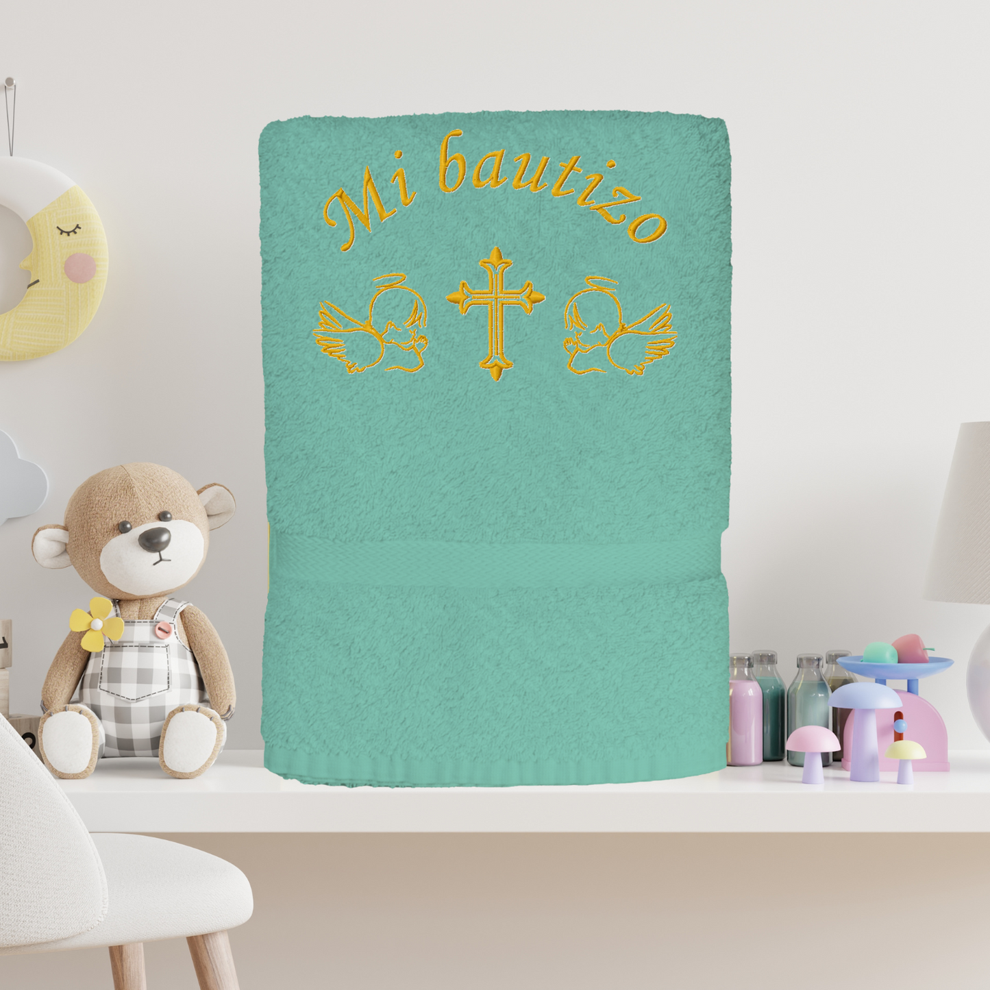 Toalla de Bautizo con Dos Ángeles Personalizada