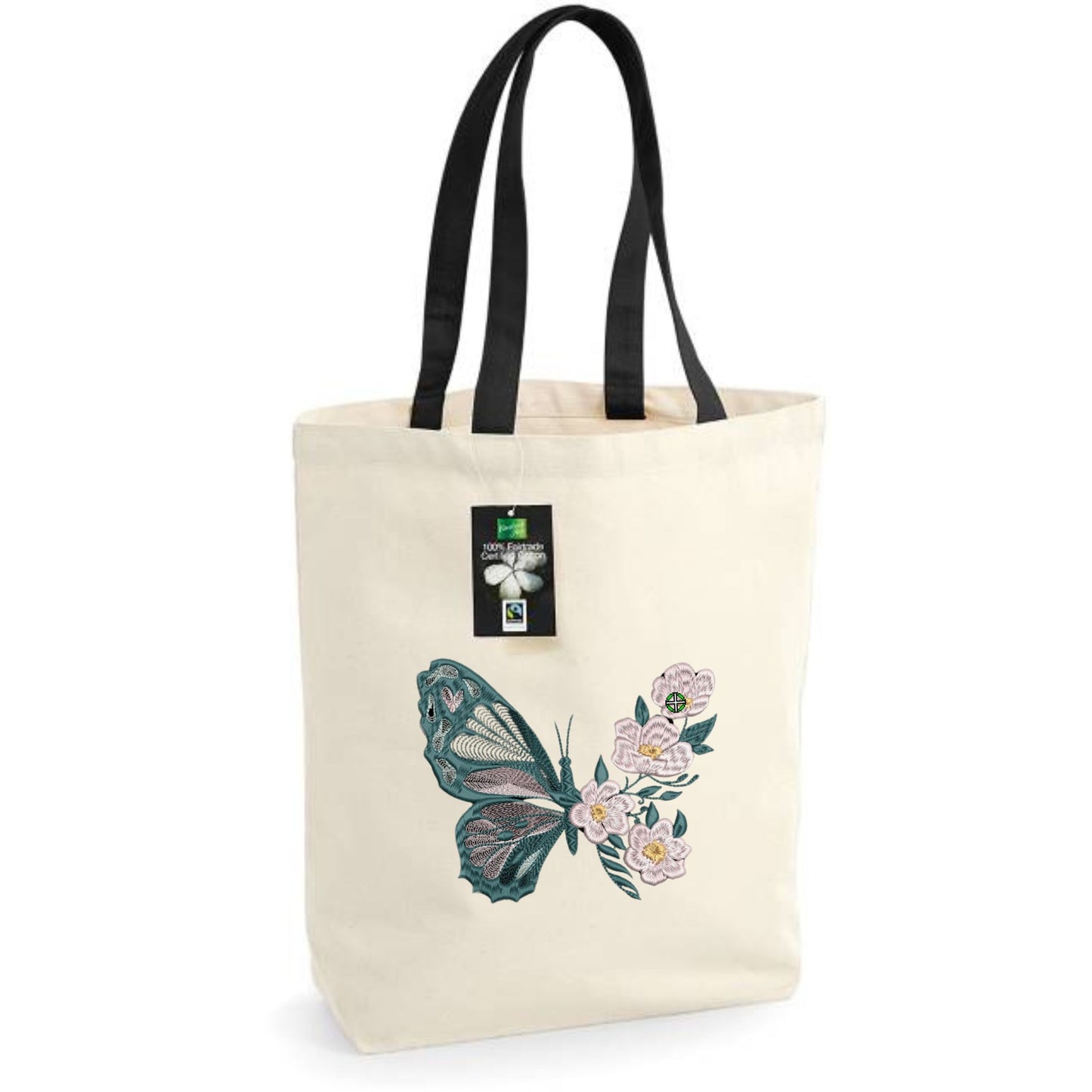 Cloth bag with embroidered cat with hearts