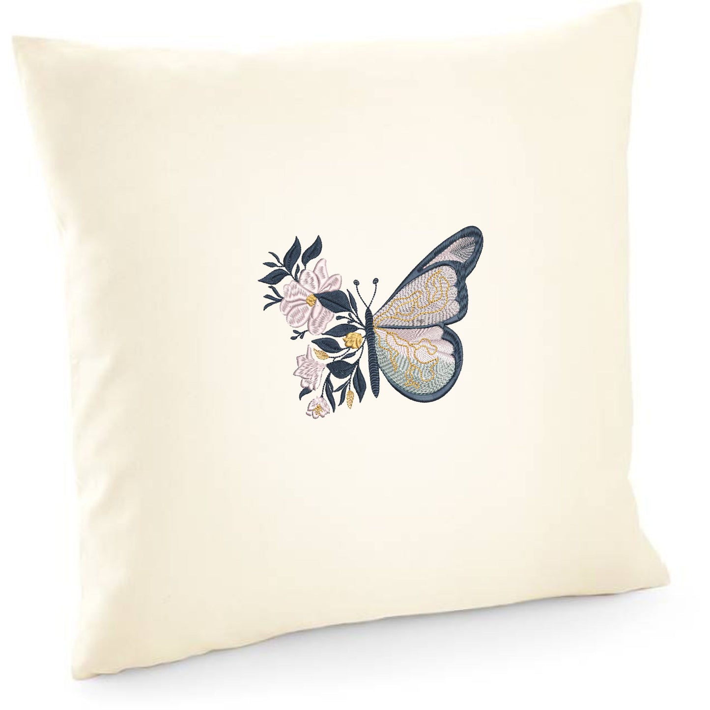 Decorative cushion cover with flower embroidery and butterflies