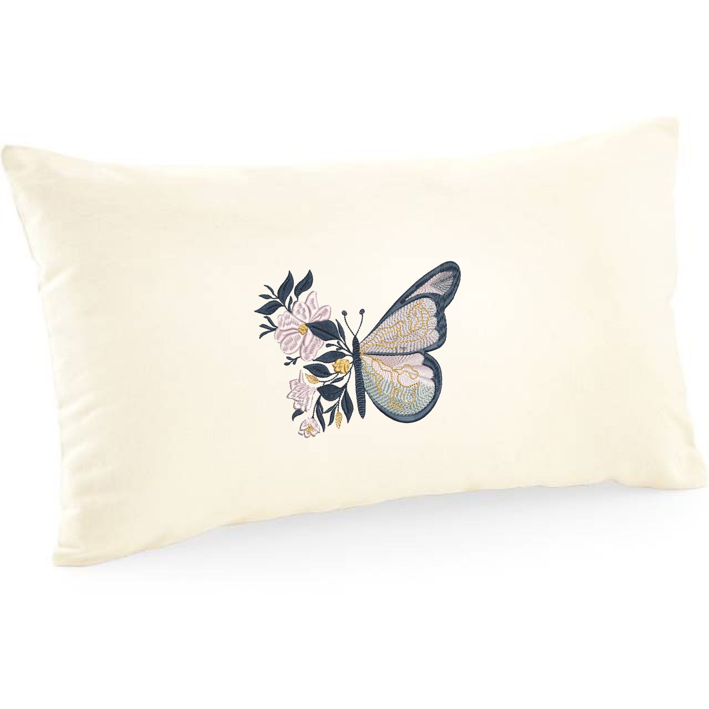 Decorative cushion cover with flower embroidery and butterflies