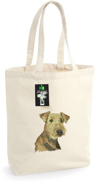 Bolsa textil con bordado de Airedale Terrier, natural-negra