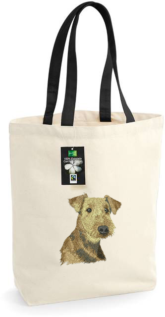 Bolsa textil con bordado de Airedale Terrier, natural-negra