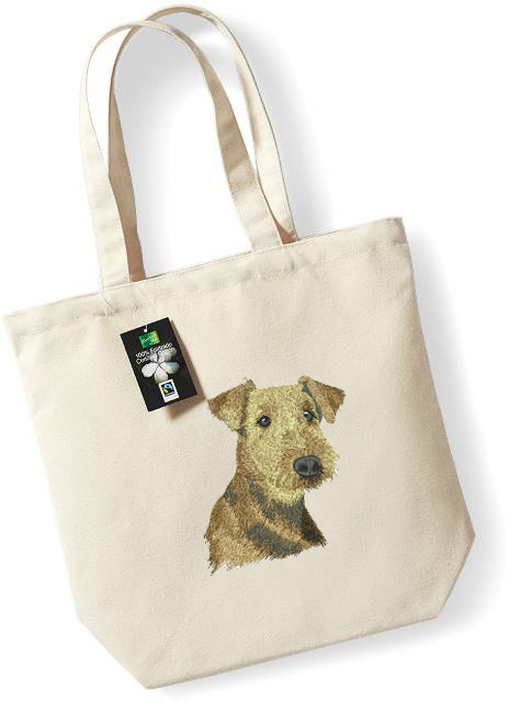 Bolsa textil con bordado de Airedale Terrier, natural-negra