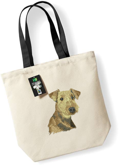Bolsa textil con bordado de Airedale Terrier, natural-negra