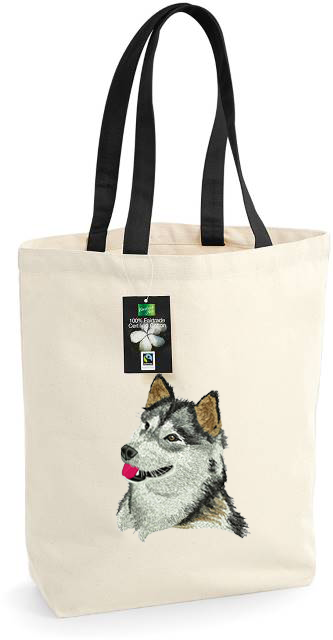 Bolsa textil con bordado de Alaskan Malamute, natural-negra