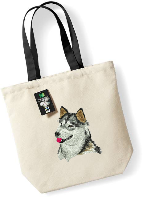 Bolsa textil con bordado de Alaskan Malamute, natural-negra