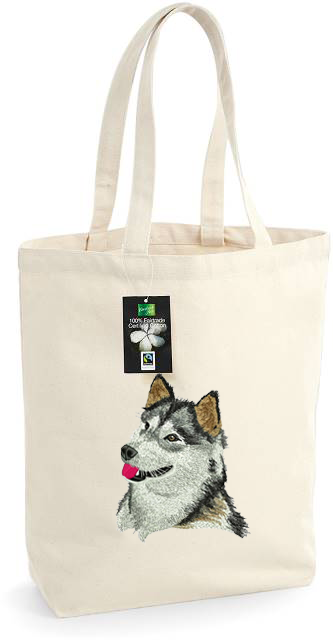 Bolsa textil con bordado de Alaskan Malamute, natural-negra
