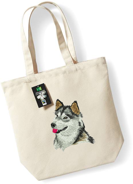 Bolsa textil con bordado de Alaskan Malamute, natural-negra