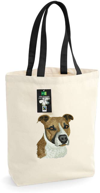 Bolsa textil con bordado de American Pit Bull Terrier, natural-negra