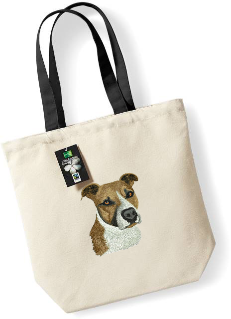Bolsa textil con bordado de American Pit Bull Terrier, natural-negra